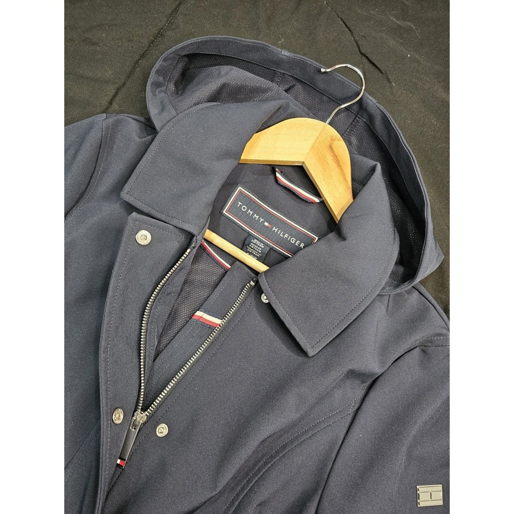 Tommy Hilfiger Women's Navy Blue Hooded Trench Coat Jacket S Small Removable...